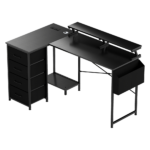 L Shaped Gaming Desk with Storage Drawers Black - Image 9