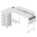 L Shaped Gaming Desk with Storage Drawers White - Image 9