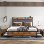 Queen Bed Frame Soft Storage Drawers Headboard USB Charge - Image 8