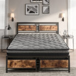 Metal Bed Frame Mattress Base Set Wood Queen - Image 8