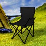 2Pcs Camping Chairs Folding Arm Black - Image 8