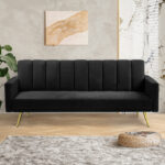 Sofa Bed Convertible Velvet Lounge Recliner Couch Sleeper 3 Seater Black - Image 8