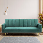 Sofa Bed Convertible Velvet Lounge Recliner Couch Sleeper 3 Seater Green - Image 8