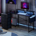 L Shaped Gaming Desk with Storage Drawers Black - Image 8