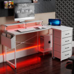 L Shaped Gaming Desk with Storage Drawers White - Image 8