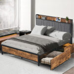 Queen Bed Frame Soft Storage Drawers Headboard USB Charge - Image 7