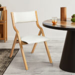 2x Dining Chairs Foldable PU Beige - Image 7