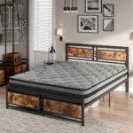 Metal Bed Frame Mattress Base Set Wood Queen - Image 7