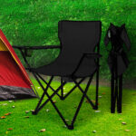 2Pcs Camping Chairs Folding Arm Black - Image 7