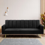 Sofa Bed Convertible Velvet Lounge Recliner Couch Sleeper 3 Seater Black - Image 7