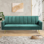Sofa Bed Convertible Velvet Lounge Recliner Couch Sleeper 3 Seater Green - Image 7