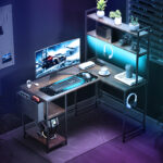 L Shaped Gaming Desk with LED Lights Brown - Image 8