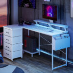 L Shaped Gaming Desk with Storage Drawers White - Image 7