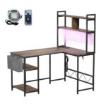 L Shaped Gaming Desk with LED Lights Brown