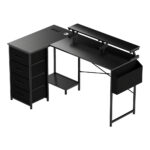 L Shaped Gaming Desk with Storage Drawers Black