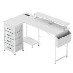 L Shaped Gaming Desk with Storage Drawers White