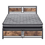 Metal Bed Frame Mattress Base Set Wood Queen - Image 2