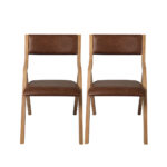 2x Dining Chairs Foldable PU Brown - Image 2