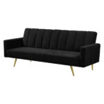 Sofa Bed Convertible Velvet Lounge Recliner Couch Sleeper 3 Seater Black - Image 2