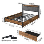 Queen Bed Frame Soft Storage Drawers Headboard USB Charge - Image 3