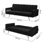 Sofa Bed Convertible Velvet Lounge Recliner Couch Sleeper 3 Seater Black - Image 3