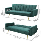 Sofa Bed Convertible Velvet Lounge Recliner Couch Sleeper 3 Seater Green - Image 3
