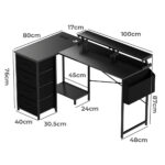 L Shaped Gaming Desk with Storage Drawers Black - Image 3