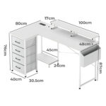 L Shaped Gaming Desk with Storage Drawers White - Image 3